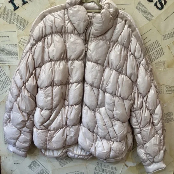 Free People Movement Glossy Pippa Puffer Jacket Pockets Zip Home
